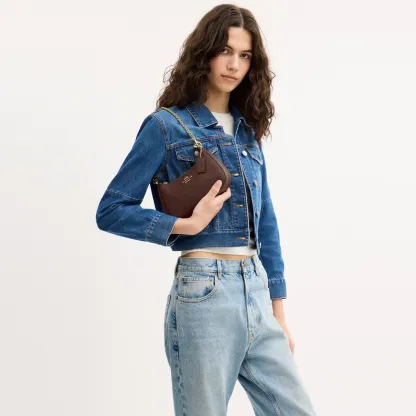 COACH®,Teri Mini Crossbody Bag,Leather,Recycled Polyester,Crossbody,Logo,Adjustable,Compact,Gold Metal,Casual,Brown,Detail View