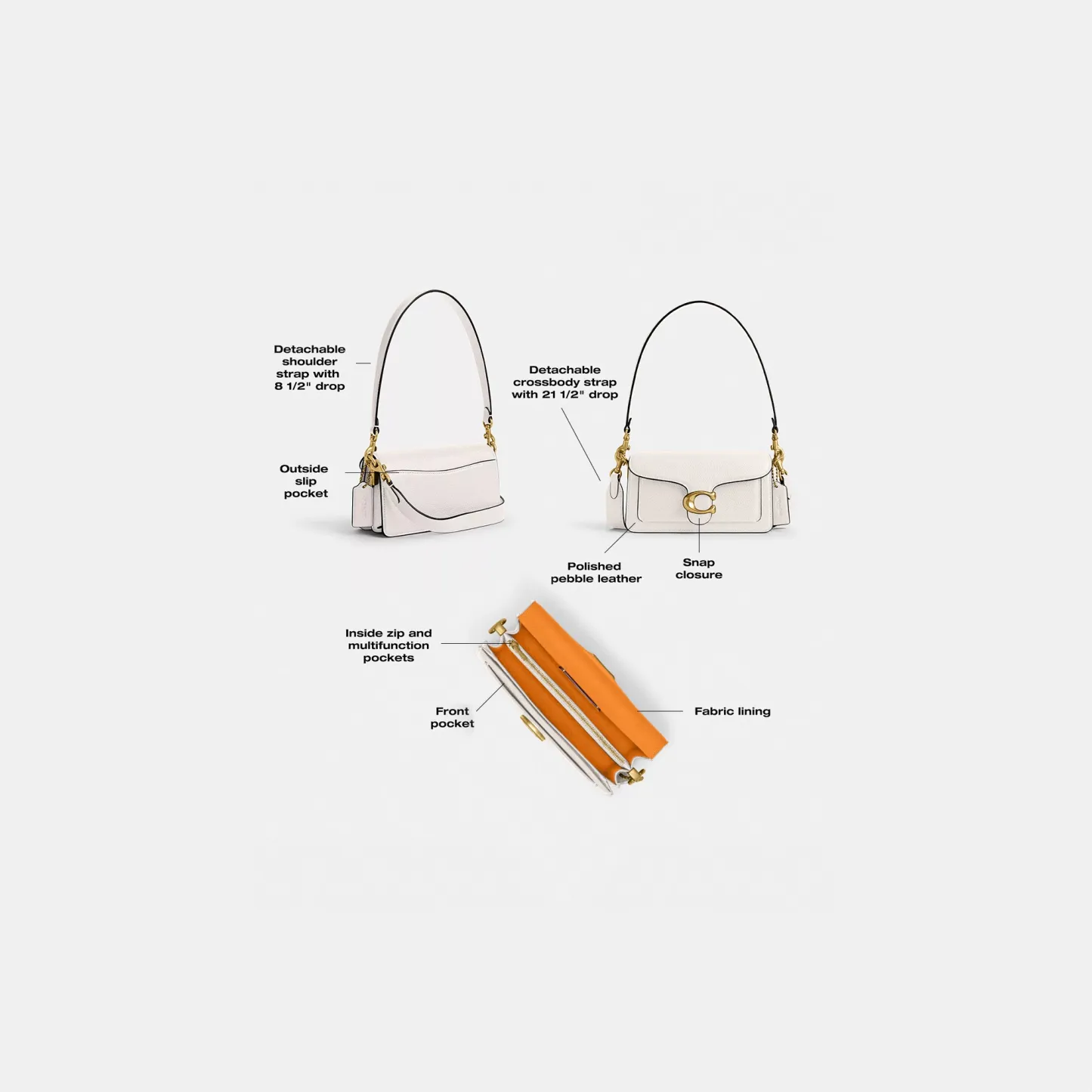 COACH®,Tabby Shoulder Bag 20,Leather,Shoulder Bag,Embossed,Metal,Logo,Day Party,White