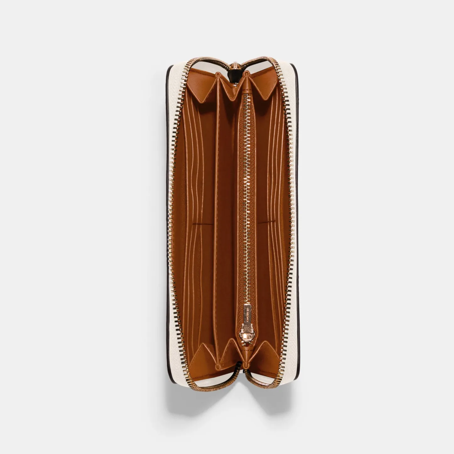 COACH®,Long Zip Around Wallet,Leather,Wristlet,Continental,Gold Metal,Casual,Cream,Inside View,Top View