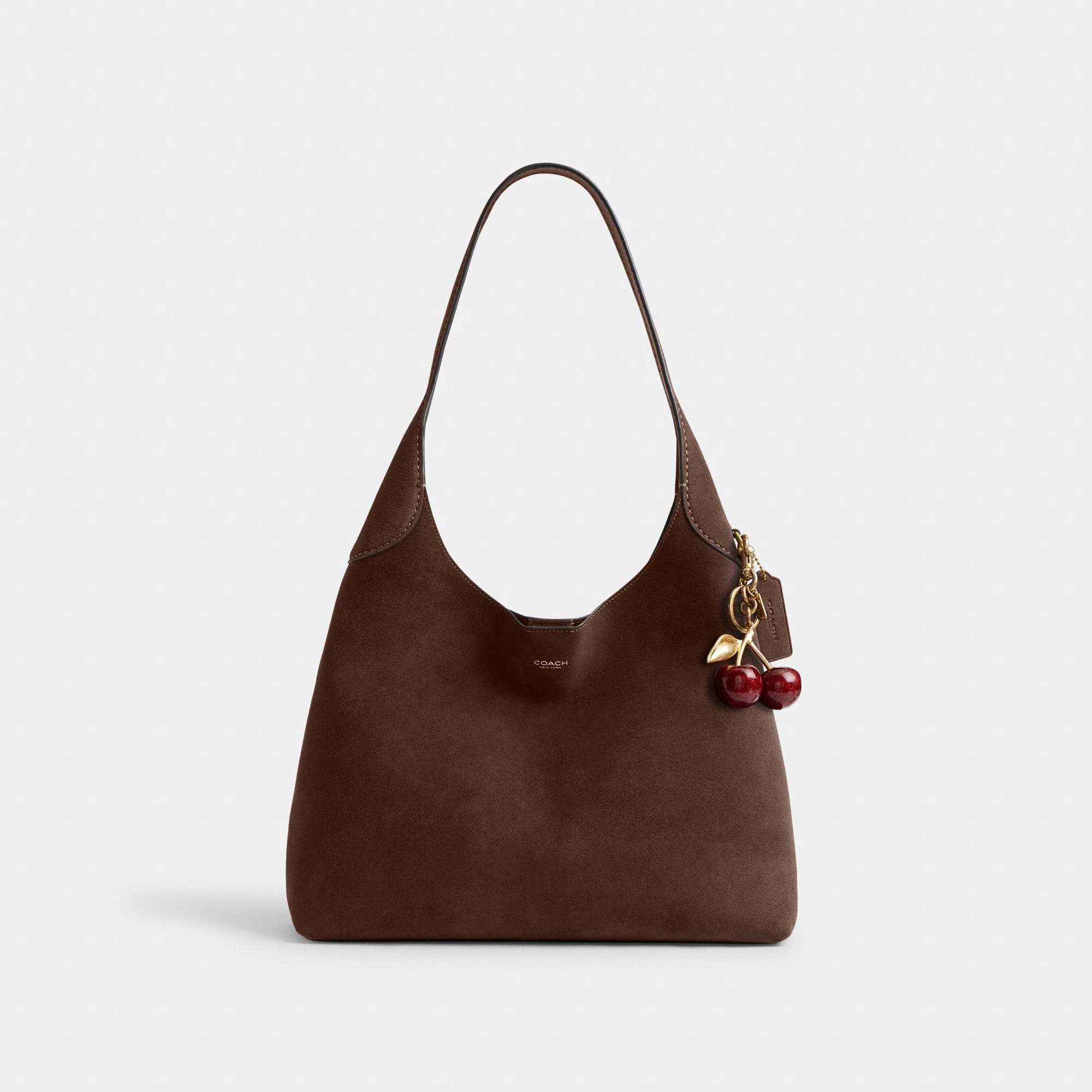 COACH®,Brooklyn Shoulder Bag 34,Suede,Hobo,Brass,Casual,Brown,Angle View