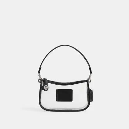 COACH®,Stadium Swinger Bag,Leather,Shoulder Bag,Sheer,Piping,Applique,Casual,White,Front View