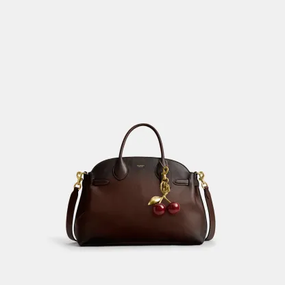 COACH®,Soft Empire Carryall Bag 40,Leather,Carryall,Logo,Gusset,Gold Metal,Work,Brown,Angle View