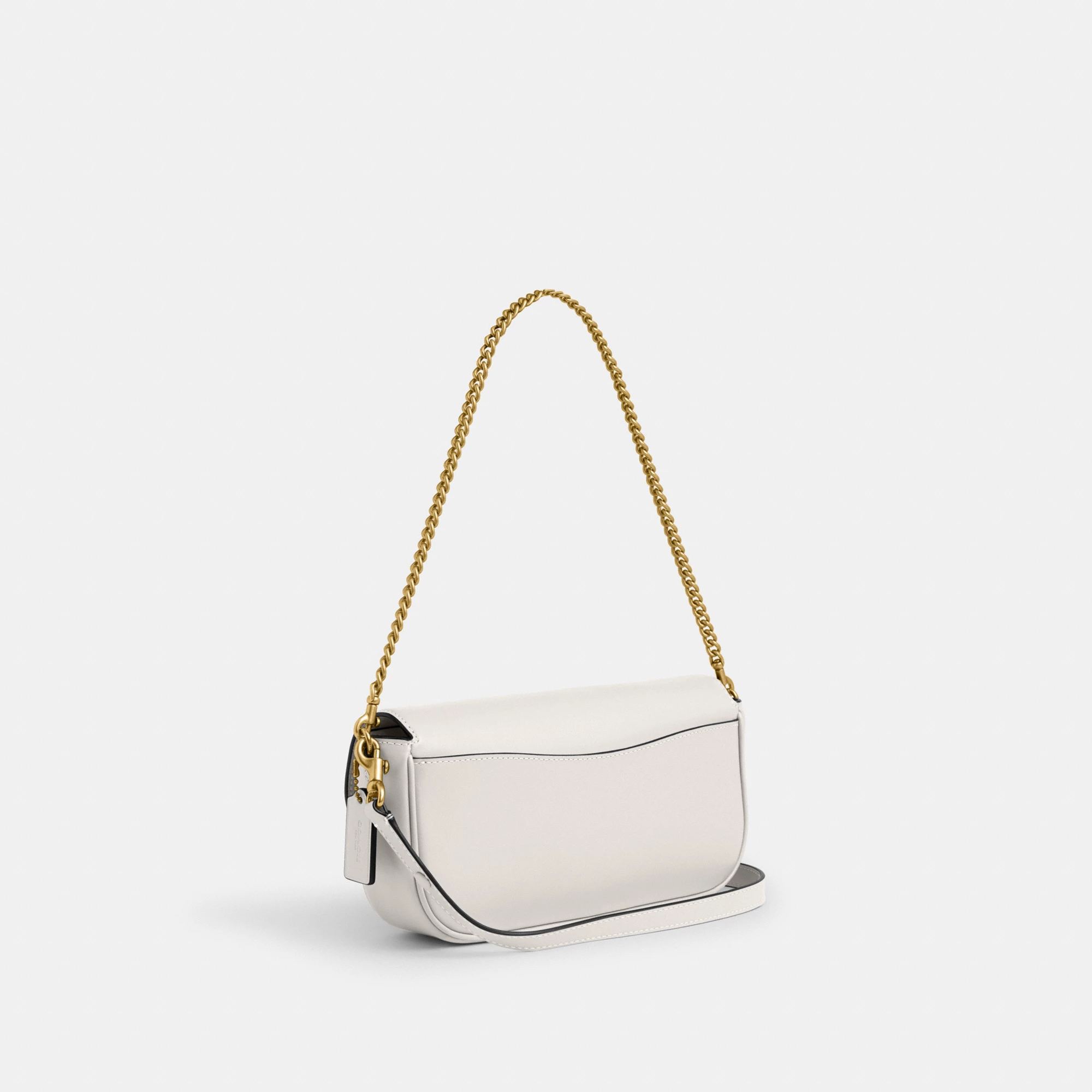 COACH®,Brook Flap Chain Bag,Calfskin Leather,Leather,Fabric,Shoulder Bag,Logo,Metal,Compact,Adjustable,Shoulder Guard,Gold...,White,Angle View
