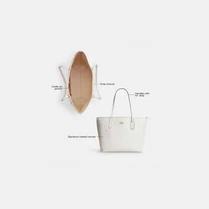 COACH®,City Tote Bag In Signature Canvas,Tote,Metal,Tag Embellishment,Color Block,Embossed,Piping,Logo,Casual,Gray