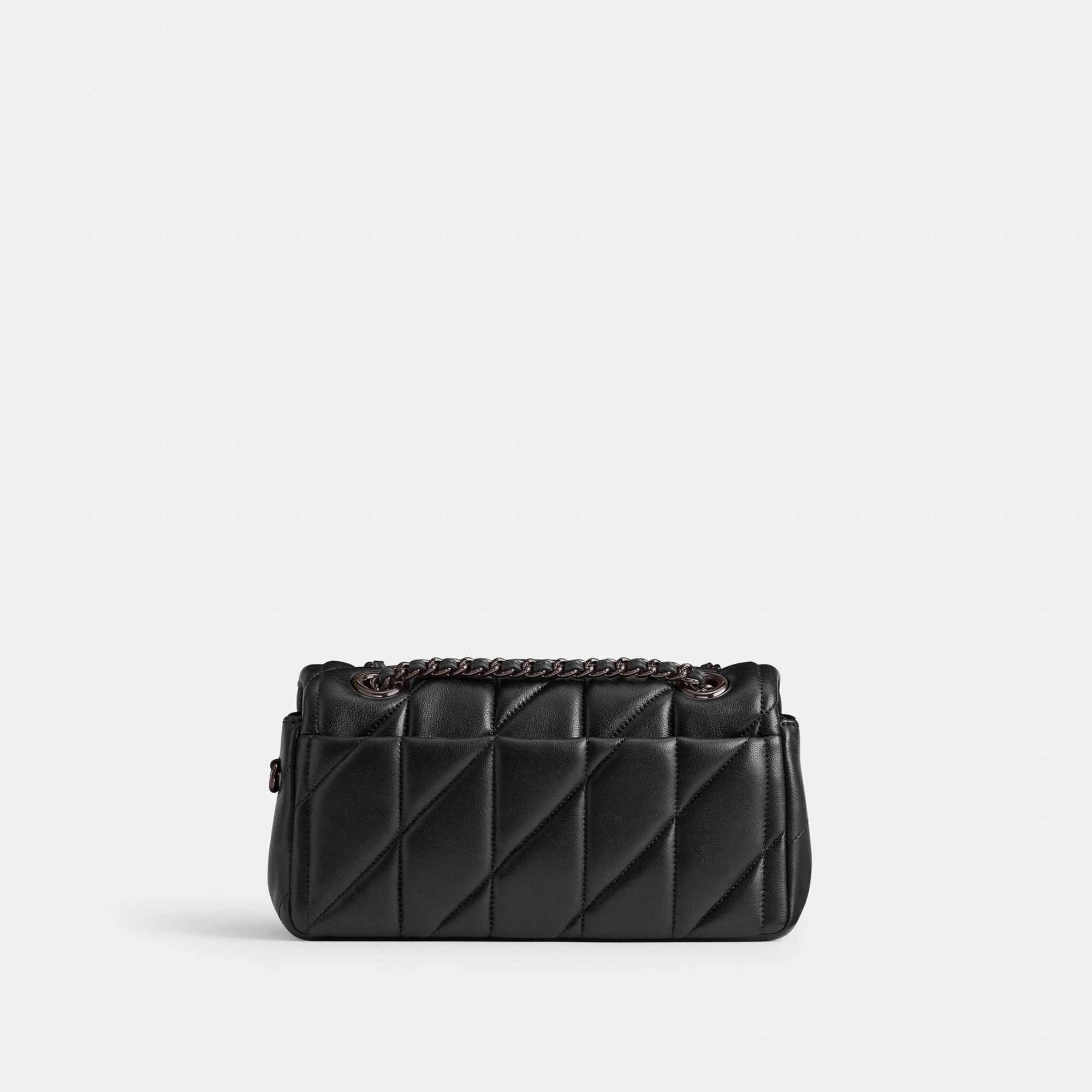 COACH®,Tabby Shoulder Bag 20 With Pillow Quilting,Leather,Shoulder Bag,Chain Detail,Embossed,Logo,Metal,Gold Metal,Day Party,Black,Back View