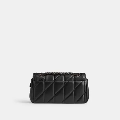 COACH®,Tabby Shoulder Bag 20 With Pillow Quilting,Leather,Shoulder Bag,Chain Detail,Embossed,Logo,Metal,Gold Metal,Day Party,Black,Back View