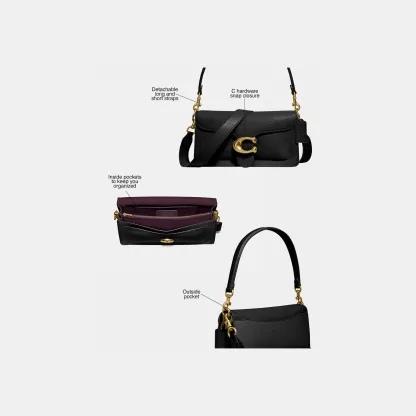 COACH®,Tabby Shoulder Bag 26,Leather,Shoulder Bag,Crossbody,Logo,Gusset,Gold Metal,Casual,Black