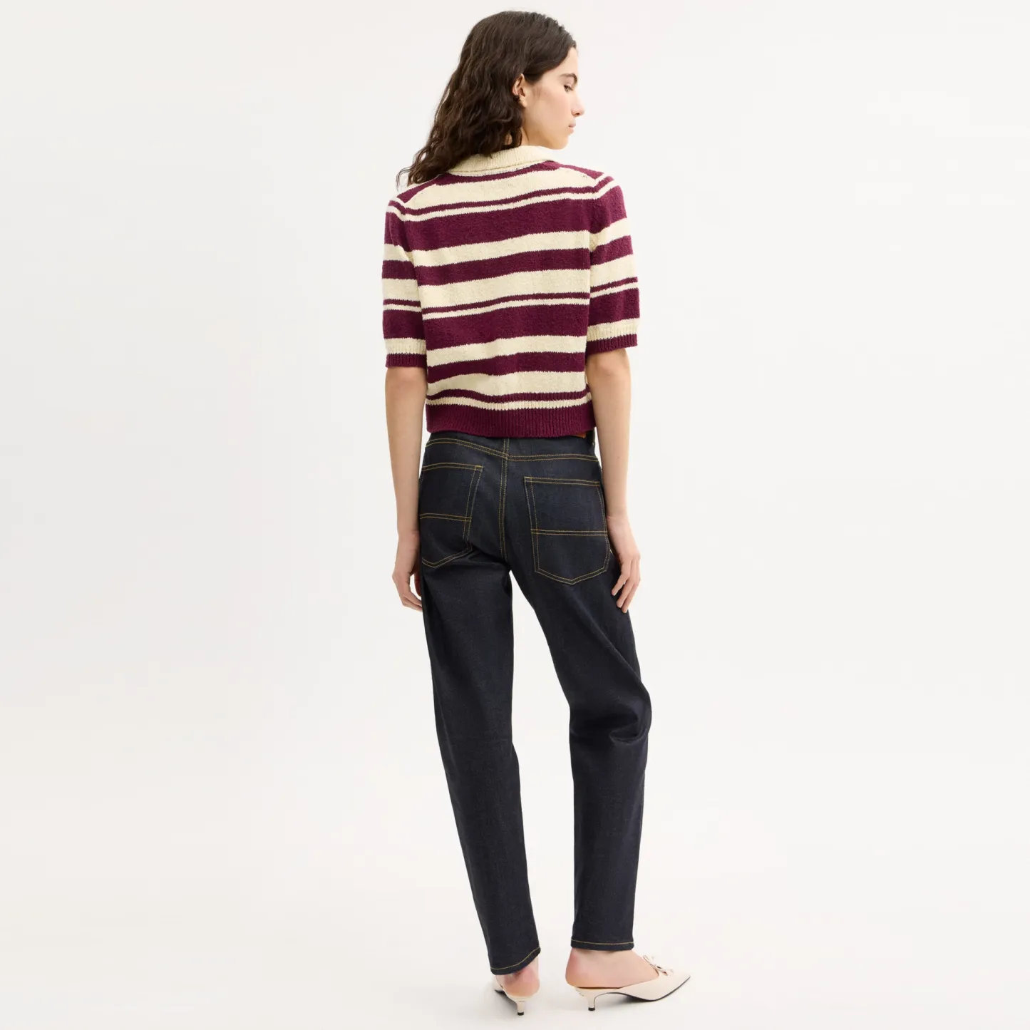 COACH®,Striped Knit Polo,Maroon,Scale View