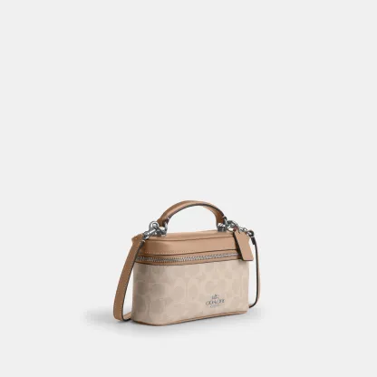 COACH®,Rainer Crossbody Bag 18 In Signature Canvas,Canvas,Recycled Polyester,Leather,Crossbody,Logo,Adjustable,Sustainable...,Taupe,Angle View