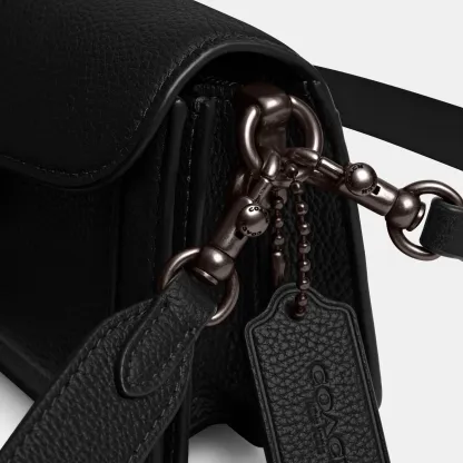 COACH®,Tabby Shoulder Bag 20,Leather,Shoulder Bag,Embossed,Metal,Logo,Day Party,Black,Closer View