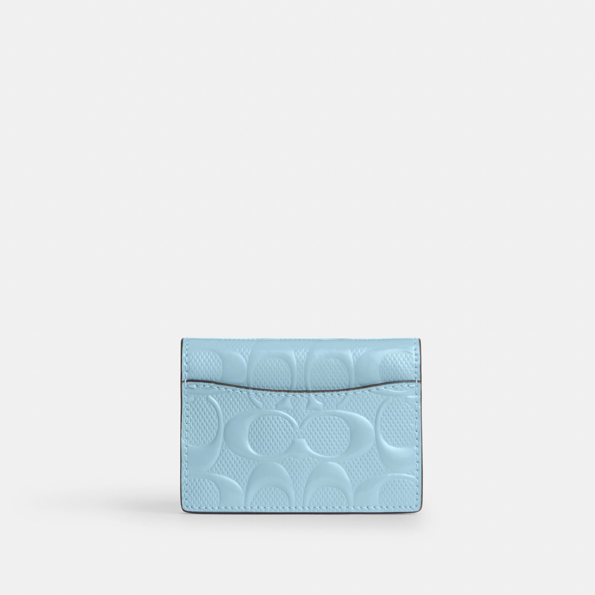 COACH®,Card Case With Charm In Signature Leather,Blue,Back View