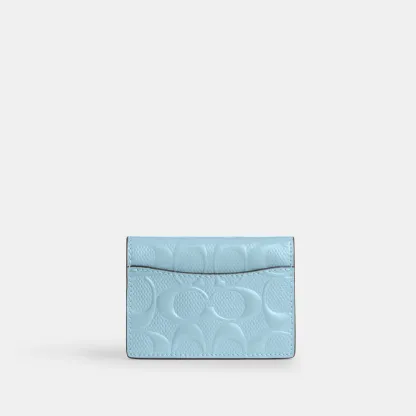 COACH®,Card Case With Charm In Signature Leather,Blue,Back View