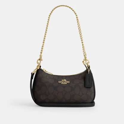 COACH®,Teri Mini Crossbody Bag In Signature Canvas,Polyester,Canvas,Recycled Polyester,Shoulder Bag,Adjustable,2 in 1,Vega...,Black,Front View