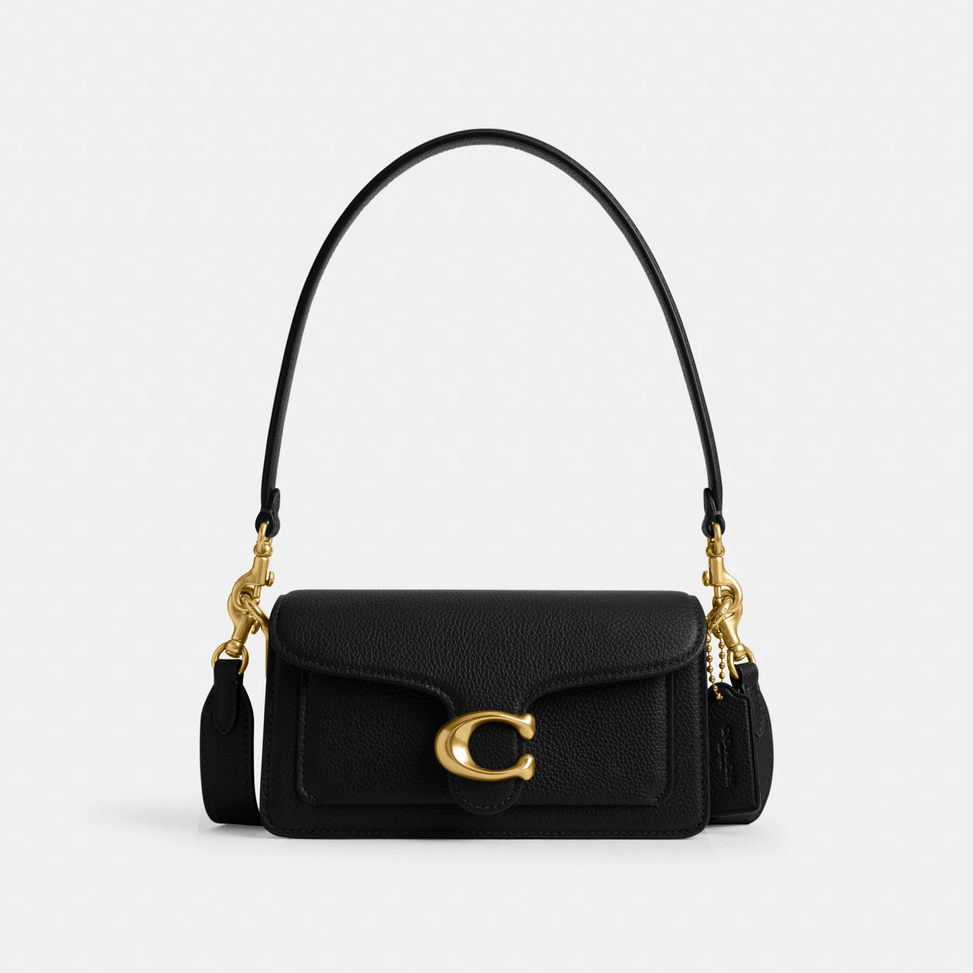 COACH®,Tabby Shoulder Bag 20,Leather,Shoulder Bag,Embossed,Metal,Logo,Day Party,Black,Front View