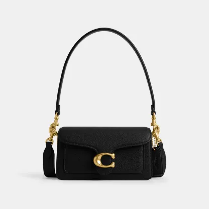 COACH®,Tabby Shoulder Bag 20,Leather,Shoulder Bag,Embossed,Metal,Logo,Day Party,Black,Front View