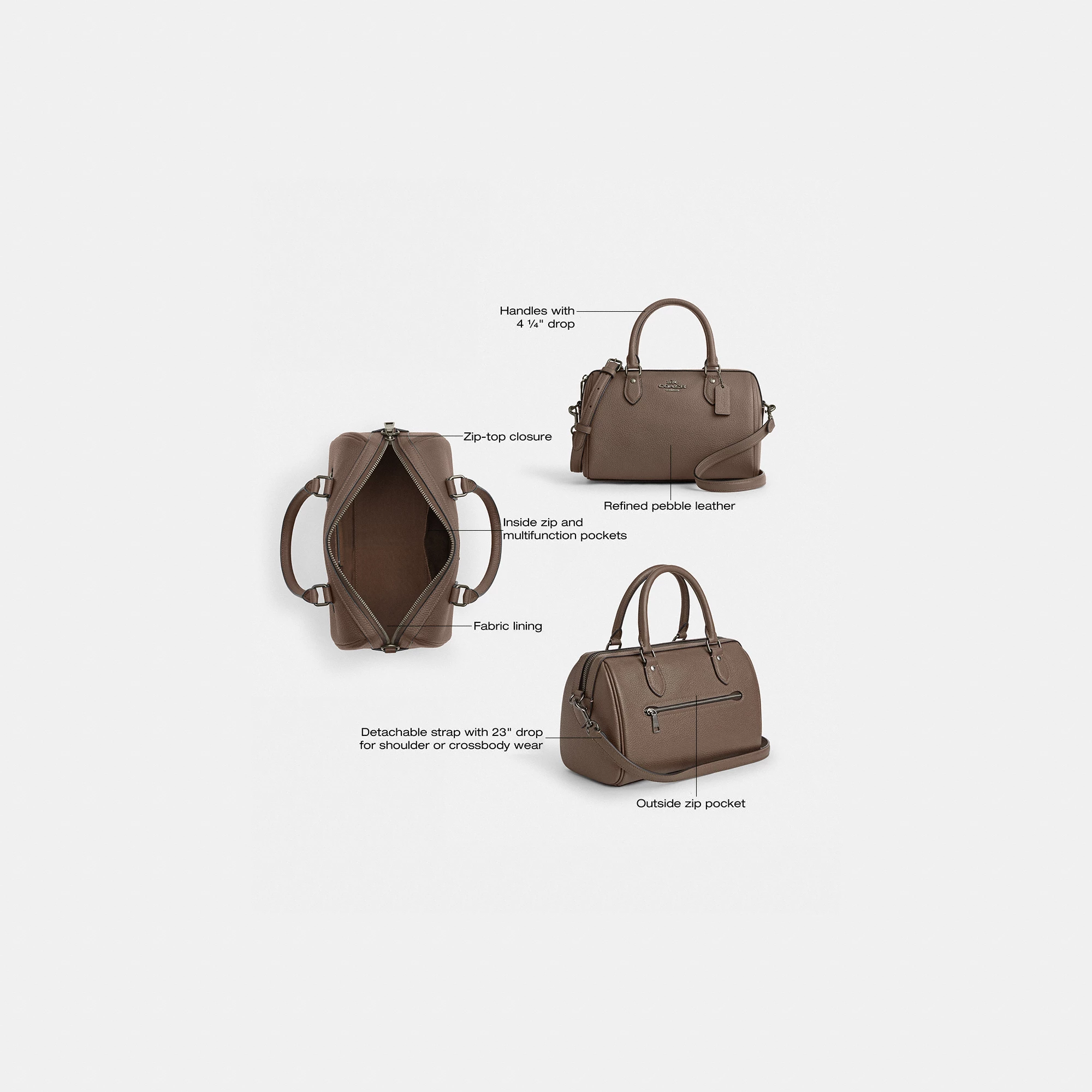 COACH®,Rowan Satchel Bag,Satchel,Logo,Casual,Work,Brown