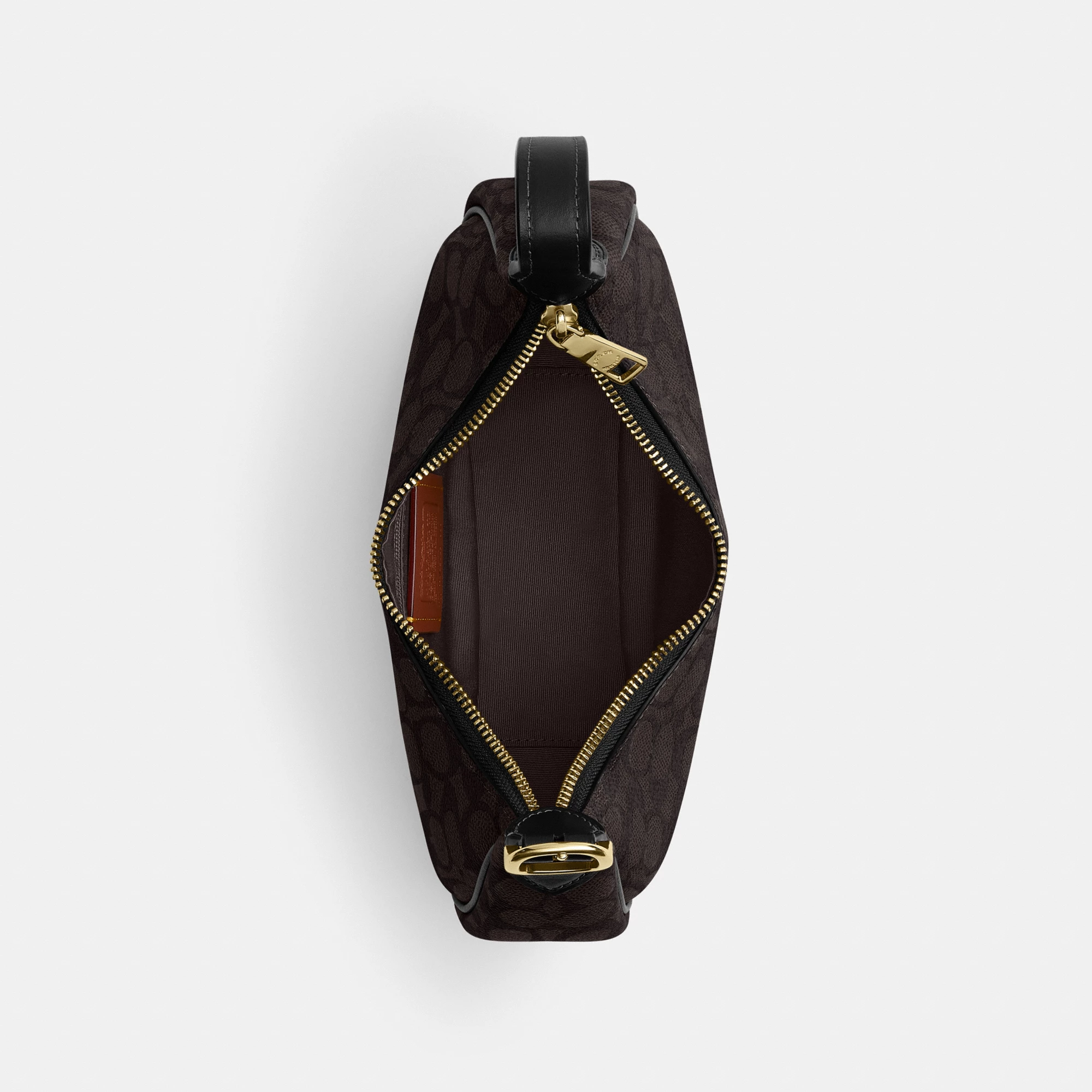 COACH®,Emily Shoulder Bag In Signature Canvas,Leather,Recycled Polyester,Canvas,Shoulder Bag,Metal,Pendant,Piping,Logo,Sus...,Black,Inside View,Top View