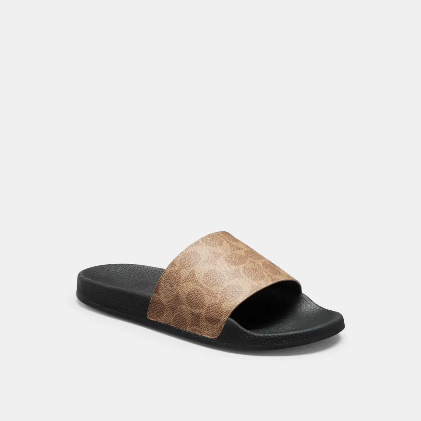 COACH®,Udele Sport Slide In Signature Canvas,Canvas,Rubber,EVA,Slides,Plastic,Word Embellishment,Logo,Pull Tab,Casual,Brown,Front View