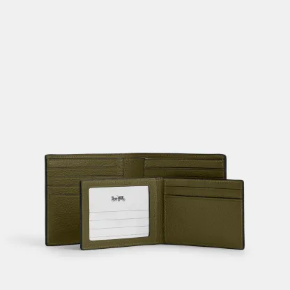 COACH®,3-In-1 Wallet,Leather,Bi Fold,Casual, Father's Day,Olive,Interior View