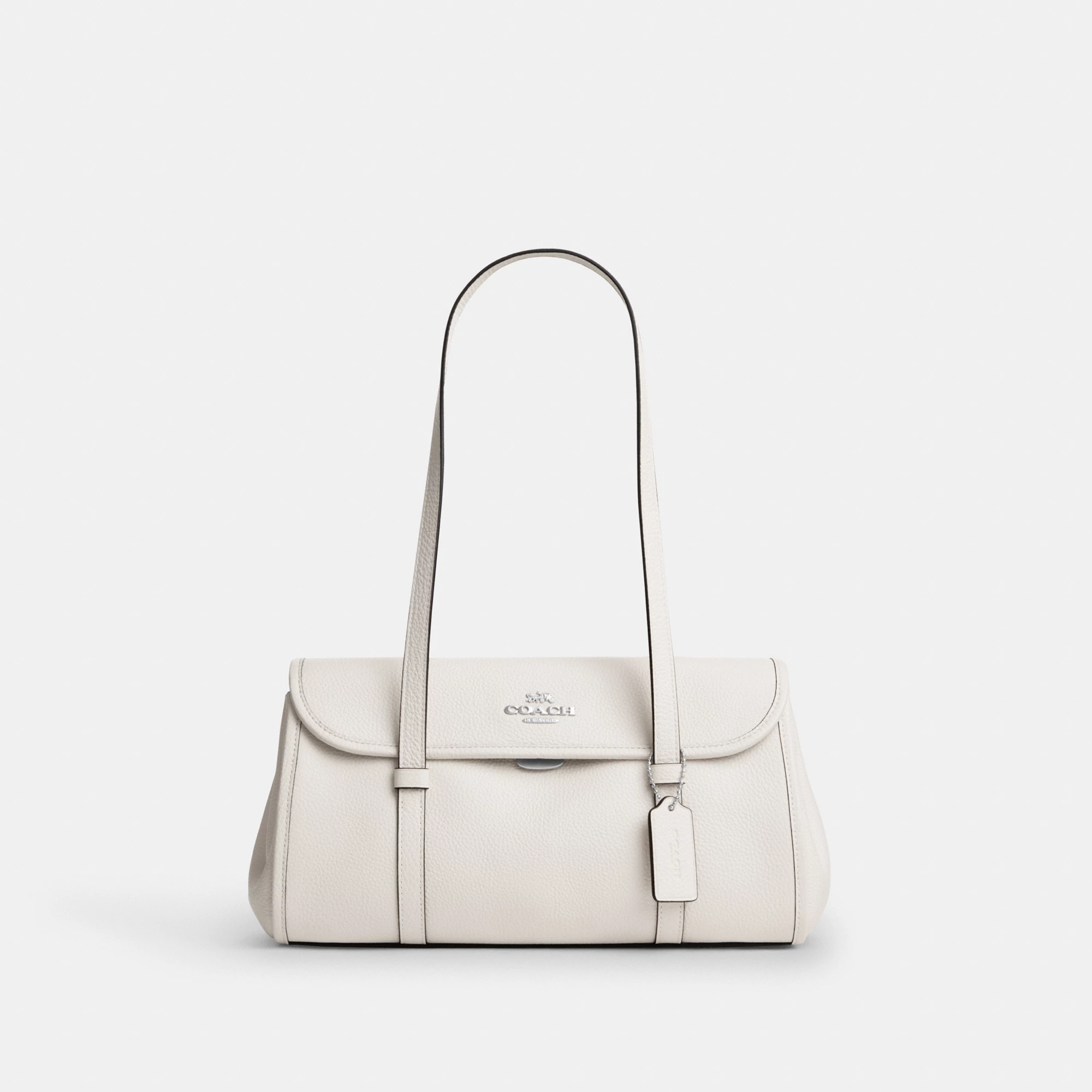 COACH®,Bridget Flap Shoulder Bag,Leather,Shoulder Bag,Logo,Metal,Gold Metal,Casual,White,Front View
