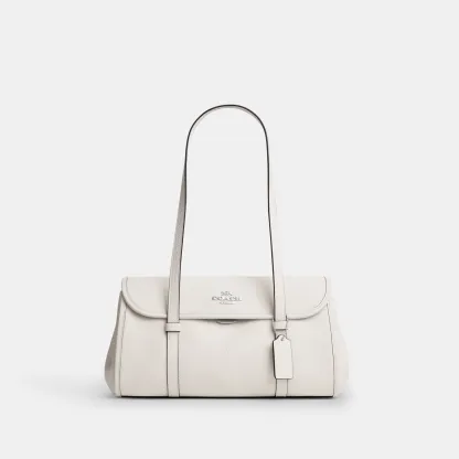 COACH®,Bridget Flap Shoulder Bag,Leather,Shoulder Bag,Logo,Metal,Gold Metal,Casual,White,Front View