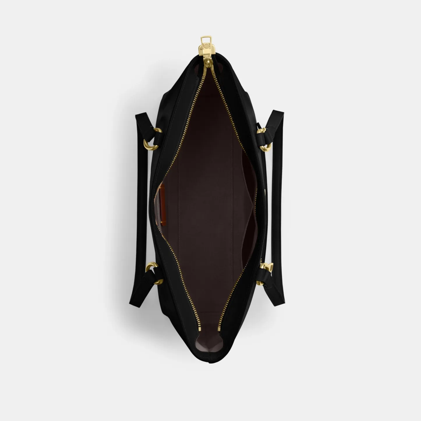 COACH®,Station Tote Bag,Leather,Recycled Polyester,Tote,Logo,Metal,Gold Metal,Work,Black,Inside View,Top View