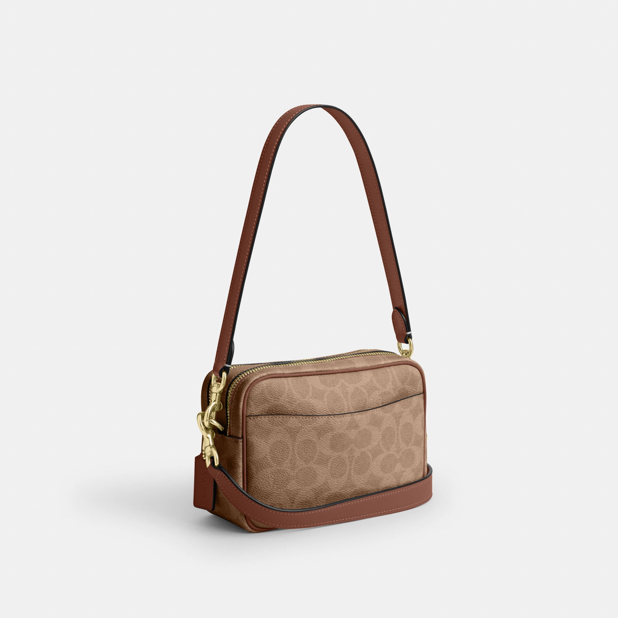 COACH®,Mini Carey Crossbody Bag In Signature Canvas,Polyester,Leather,Canvas,Crossbody,Metal Material,Logo,Metal,Piping,Pe...,,Angle View