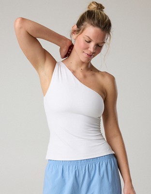 OFFLINE By Aerie Real Me XTRA One Shoulder Tank Top - White