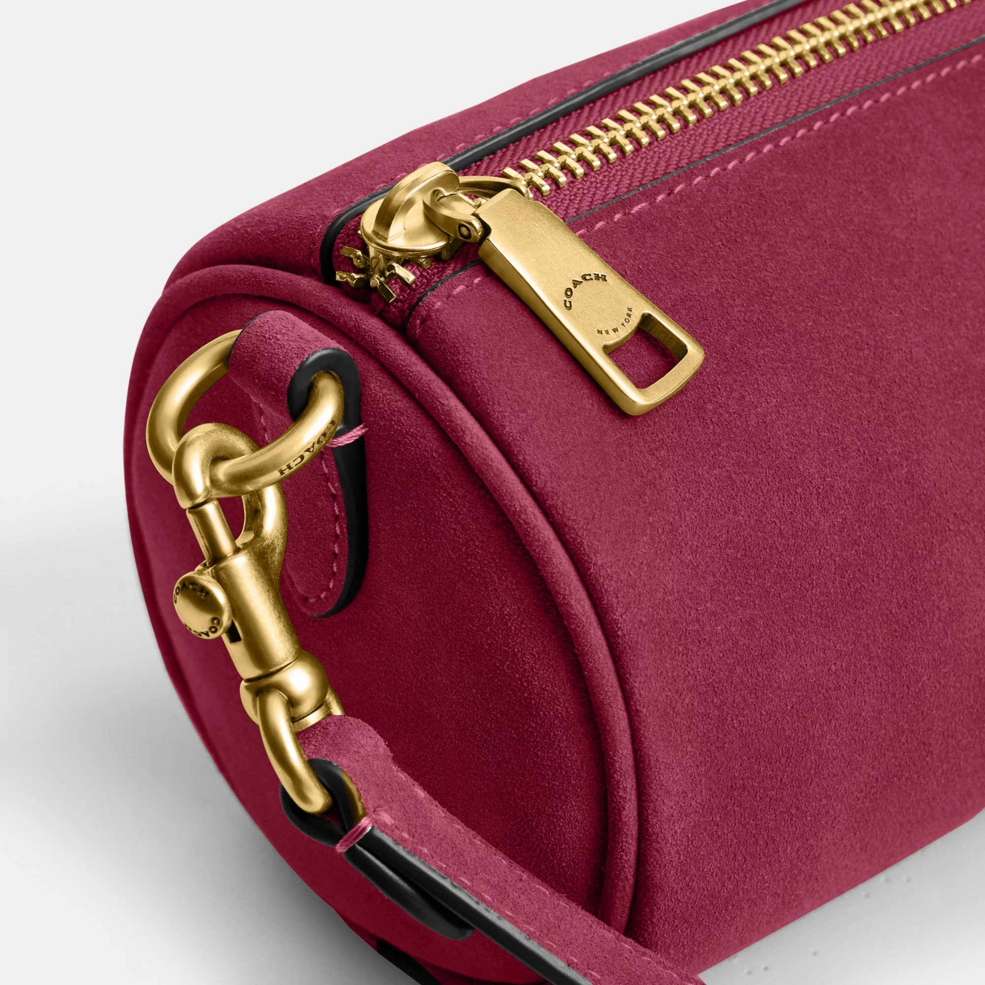 COACH®,Barrel Bag,Calfskin Leather,Suede,Barrel Bag,Pendant,Lined,Adjustable,Brass,Casual,,Closer View