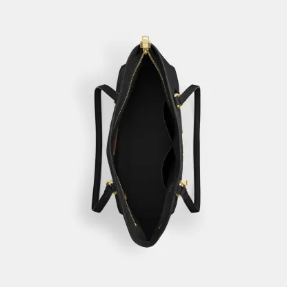 COACH®,Station Tote Bag In Signature Leather,Black,Inside View,Top View