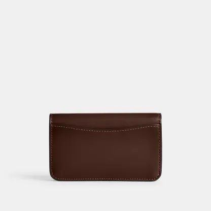 COACH®,Essential Slim Card Case,Calfskin Leather,Bi Fold,Logo,Metal,Casual,Brown,Back View