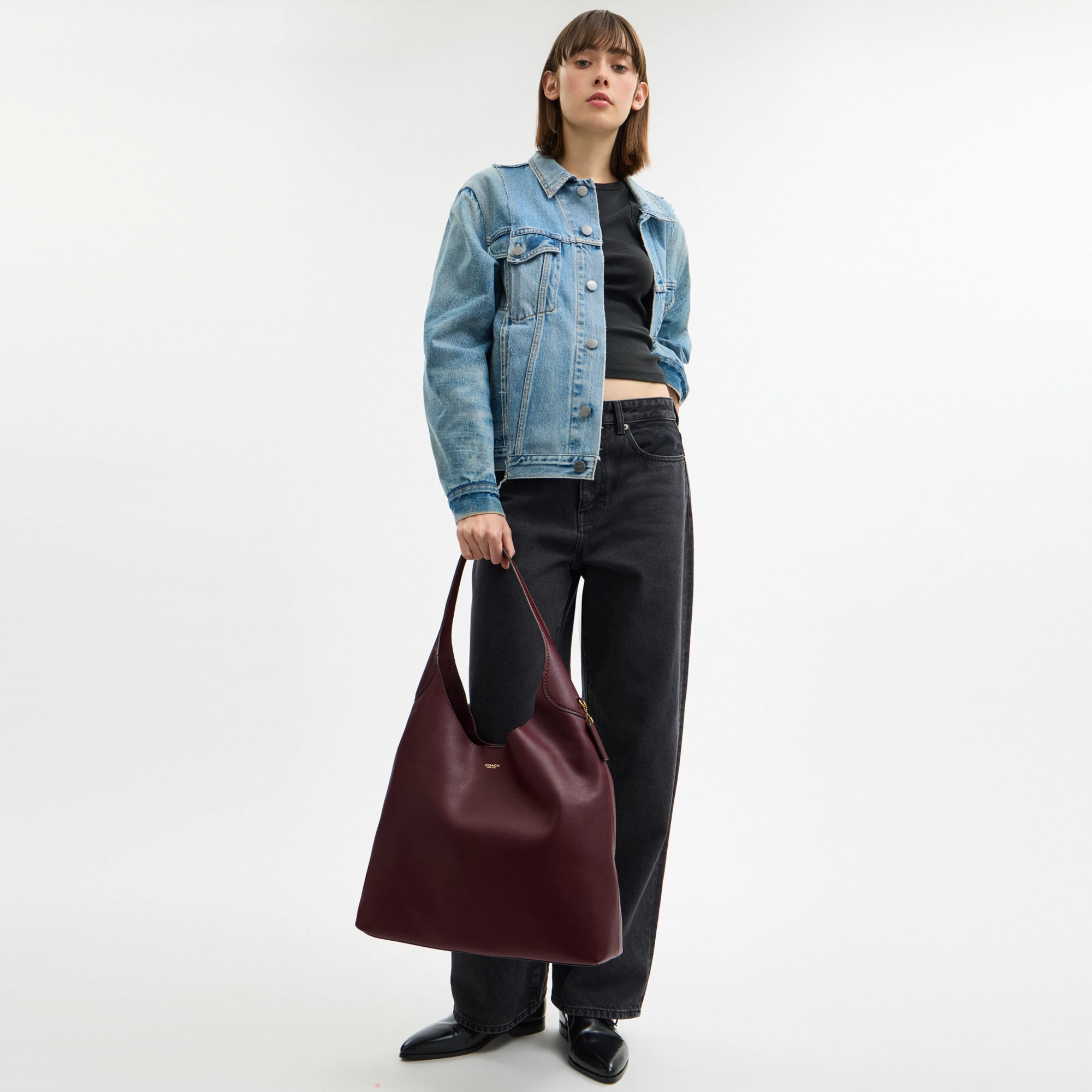 COACH®,Brooklyn Shoulder Bag 39,Hobo,Logo,Word Embellishment,Embossed,Casual,Maroon,Detail View