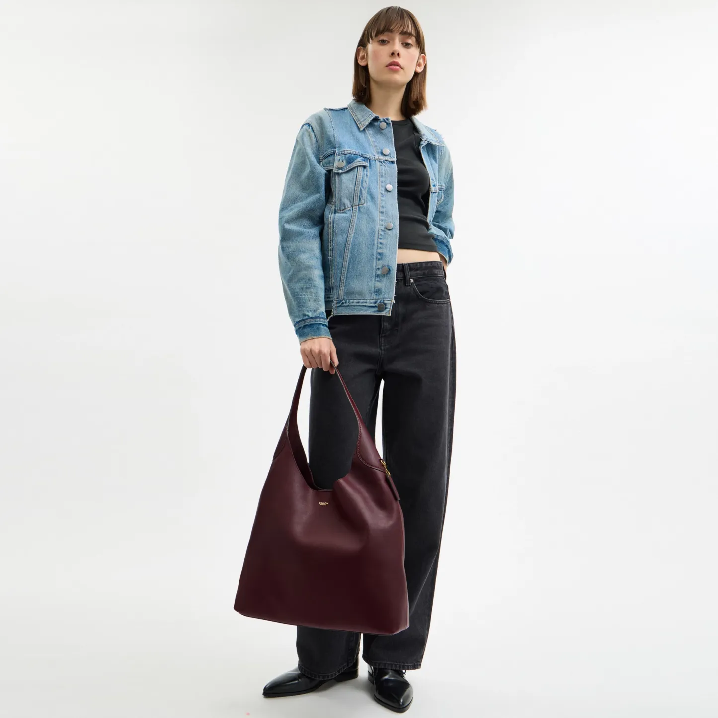 COACH®,Brooklyn Shoulder Bag 39,Hobo,Logo,Word Embellishment,Embossed,Casual,Maroon,Detail View