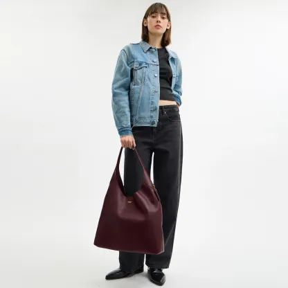 COACH®,Brooklyn Shoulder Bag 39,Hobo,Logo,Word Embellishment,Embossed,Casual,Maroon,Detail View