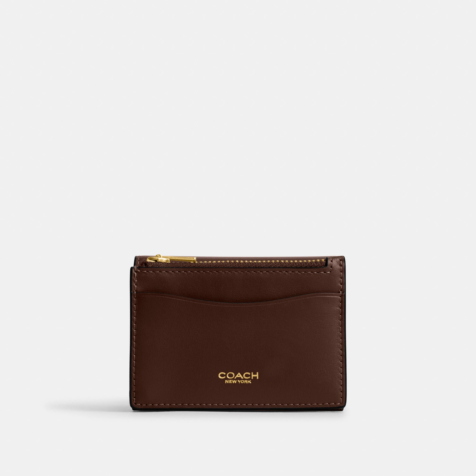 COACH®,Essential Card Holder Wallet,Leather,Calfskin Leather,Card Case,Bi Fold,Logo,Metal,Casual,Brown,Back View