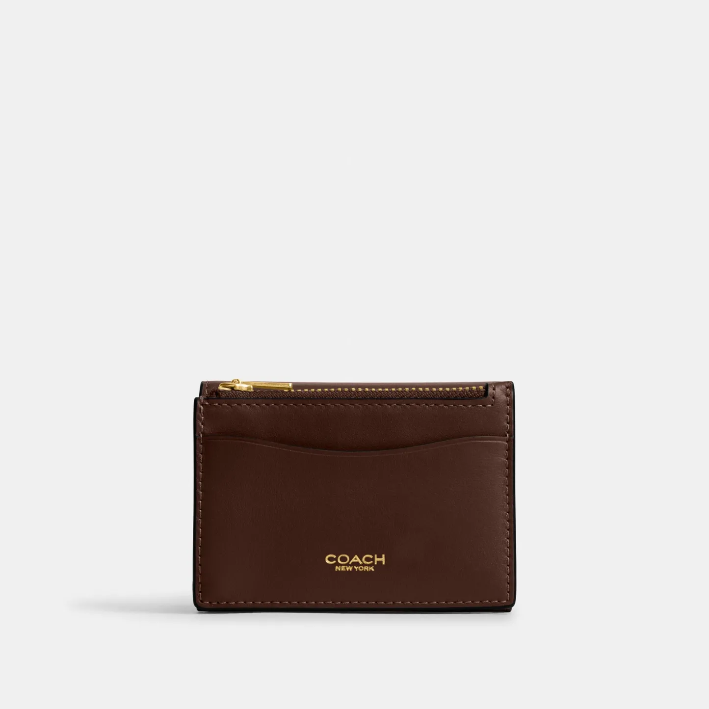 COACH®,Essential Card Holder Wallet,Leather,Calfskin Leather,Card Case,Bi Fold,Logo,Metal,Casual,Brown,Back View