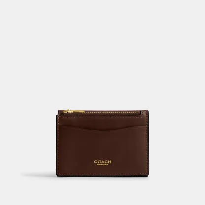 COACH®,Essential Card Holder Wallet,Leather,Calfskin Leather,Card Case,Bi Fold,Logo,Metal,Casual,Brown,Back View