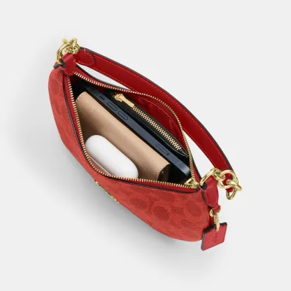 COACH®,Mini Payton Bag In Signature Canvas,Lining Leather,Polyester,Leather,Canvas,Lining Recycled Polyester,Recycled Poly...,Red,Inside View,Top View