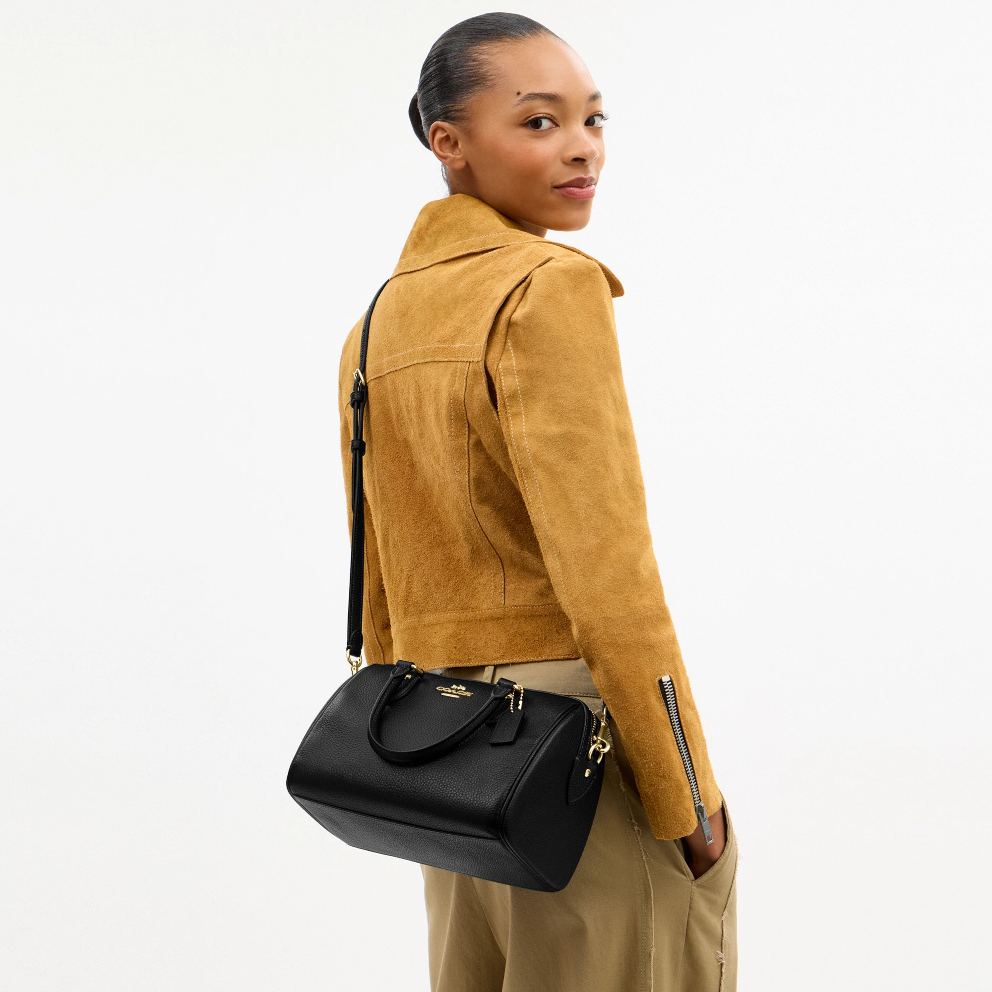 COACH®,Rowan Satchel Bag,Satchel,Logo,Casual,Work,Black,Detail View