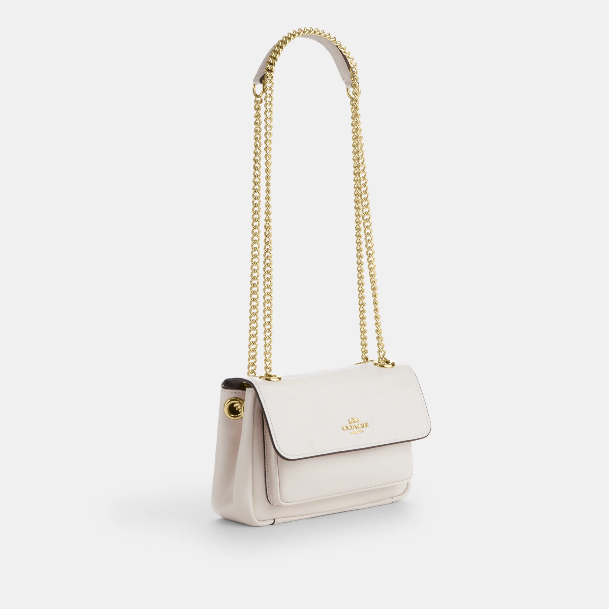 COACH®,Elodie Crossbody Bag 18,Leather,Recycled Polyester,Crossbody,Logo,Sustainable,Adjustable,Silver Metal,Casual,Cream,Angle View