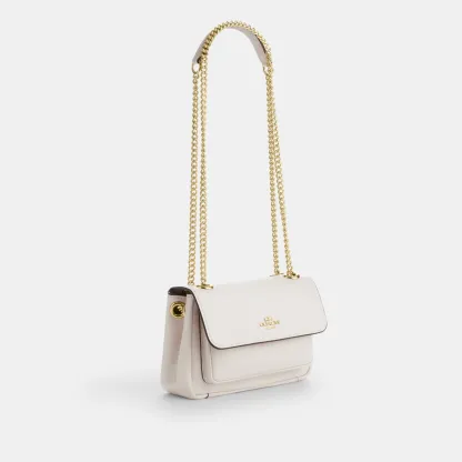COACH®,Elodie Crossbody Bag 18,Leather,Recycled Polyester,Crossbody,Logo,Sustainable,Adjustable,Silver Metal,Casual,Cream,Angle View