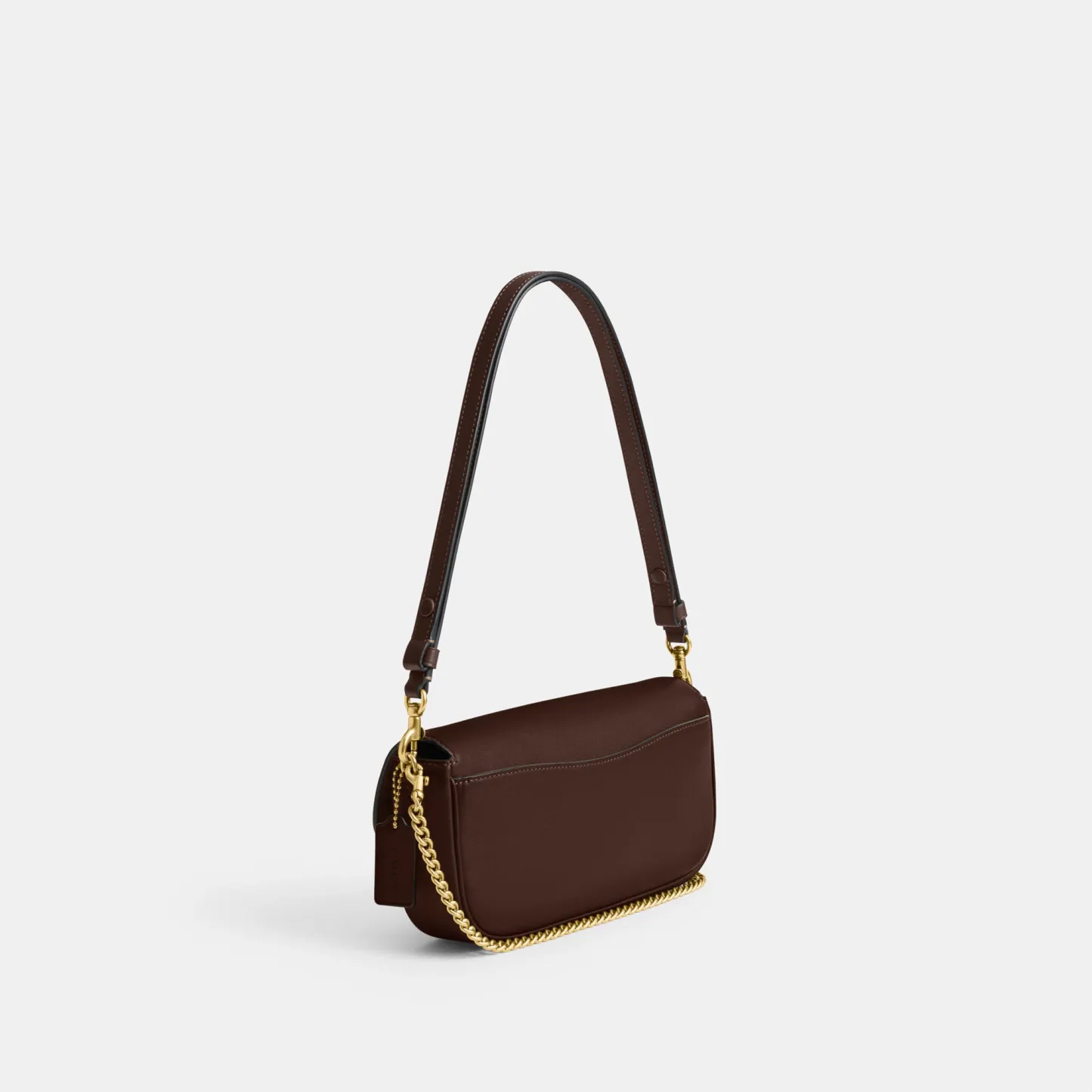 COACH®,Brook Flap Chain Bag,Calfskin Leather,Leather,Fabric,Shoulder Bag,Logo,Metal,Compact,Adjustable,Shoulder Guard,Gold...,Brown,Angle View