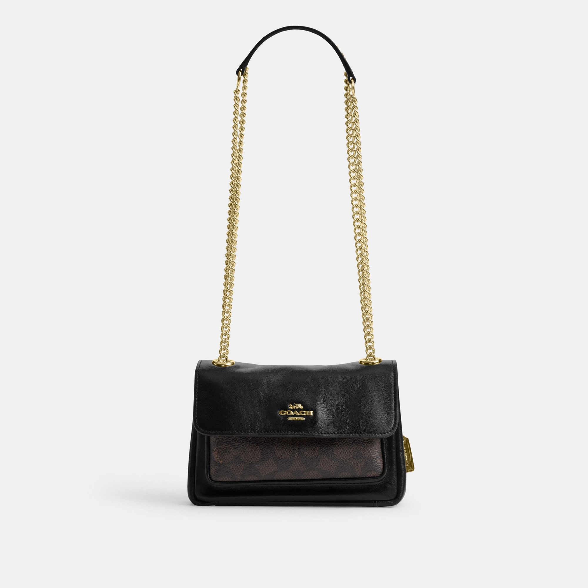 COACH®,Elodie Crossbody Bag 18 In Signature Canvas,Recycled Polyester,Canvas,Polyester,Leather,Crossbody,Chain Detail,Logo...,Black,Front View
