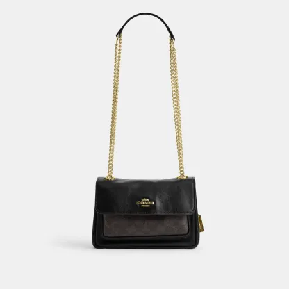 COACH®,Elodie Crossbody Bag 18 In Signature Canvas,Recycled Polyester,Canvas,Polyester,Leather,Crossbody,Chain Detail,Logo...,Black,Front View