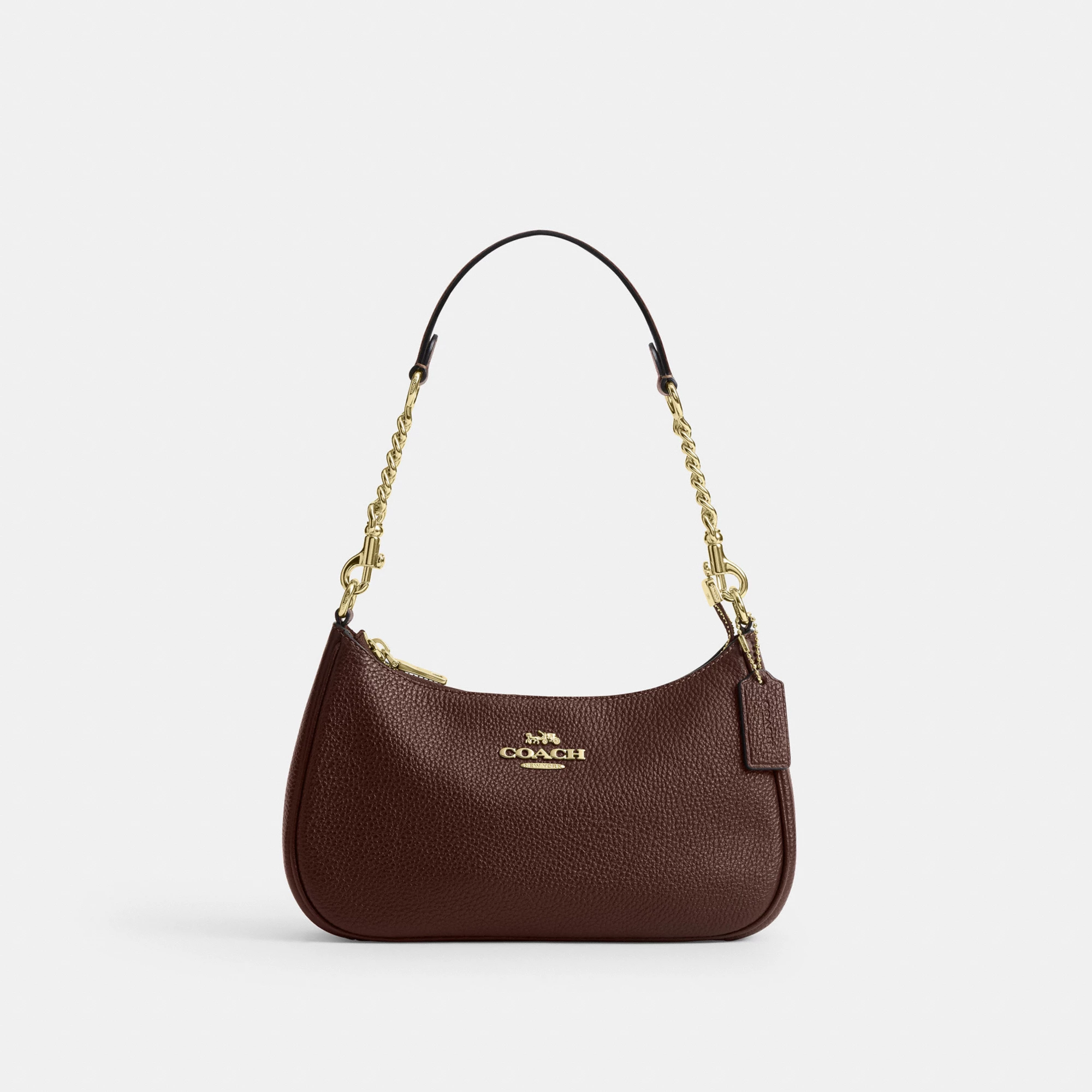 COACH®,Teri Shoulder Bag,Shoulder Bag,Chain Detail,Metal,Logo,Casual,Brown,Front View