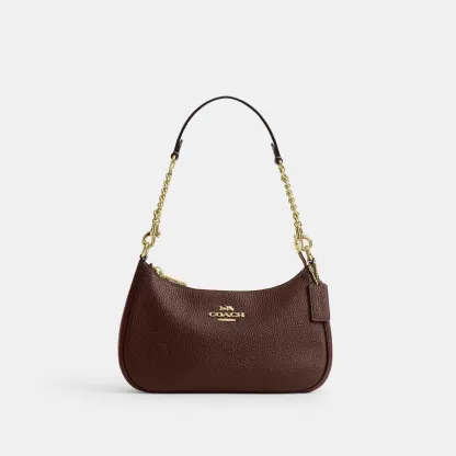 COACH®,Teri Shoulder Bag,Shoulder Bag,Chain Detail,Metal,Logo,Casual,Brown,Front View