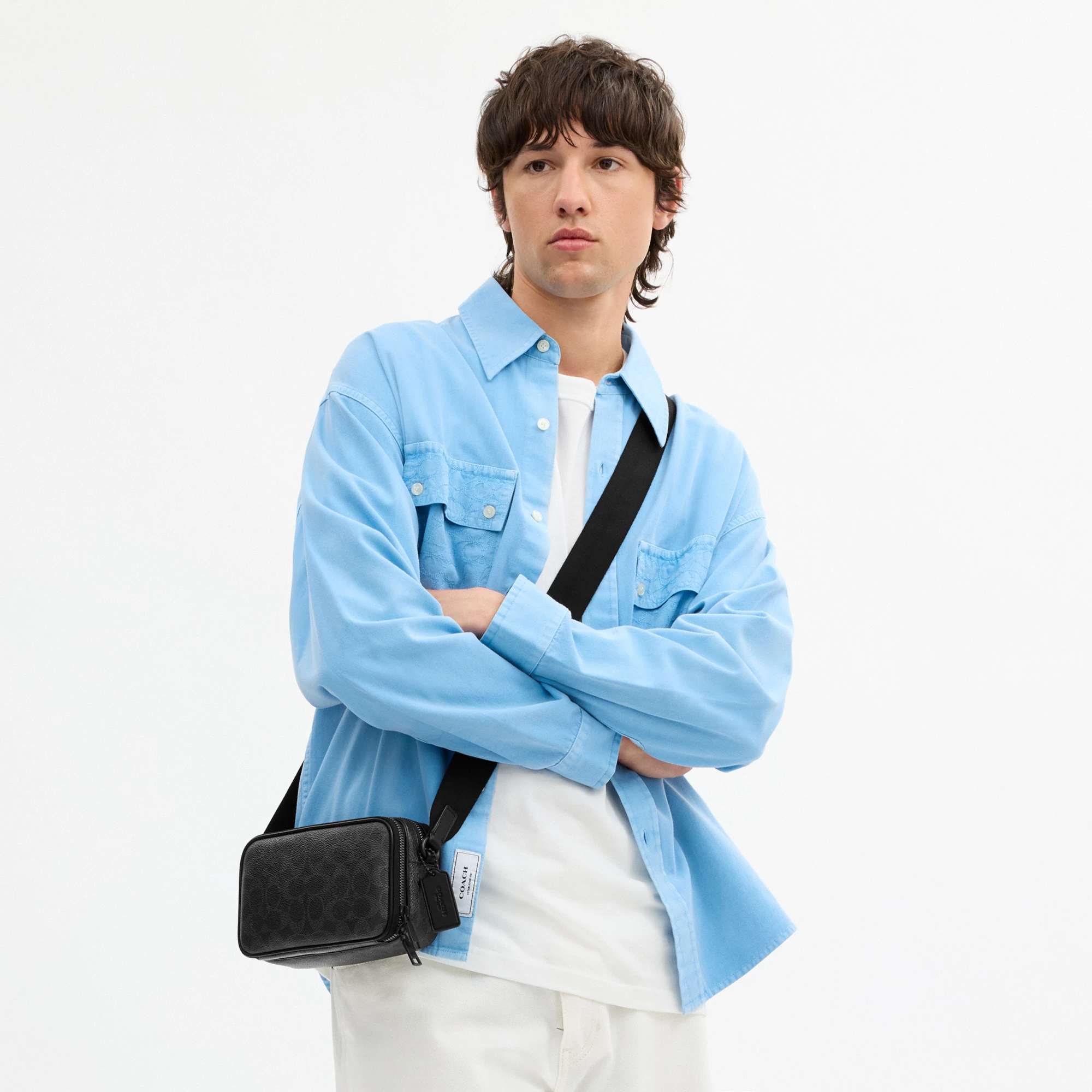 COACH®,Colton Crossbody Bag 19 In Signature Canvas,Canvas,Recycled Polyester,Polyester,Leather,Crossbody,Adjustable,Casual,Black,Detail View