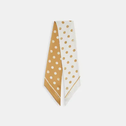COACH®,Distressed Dot Print Silk Wide Skinny Scarf,Brown,Front View