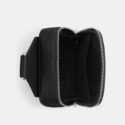 COACH®,Ray Pack,Recycled Polyester,Leather,Crossbody,Slingback,Metal Material,Logo,Adjustable,Silver Metal,Casual,Black,Inside View,Top View