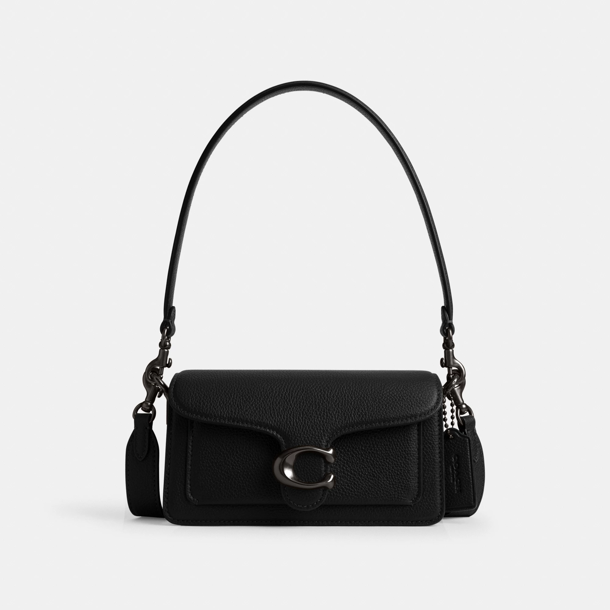 COACH®,Tabby Shoulder Bag 20,Leather,Shoulder Bag,Embossed,Metal,Logo,Day Party,Black,Front View